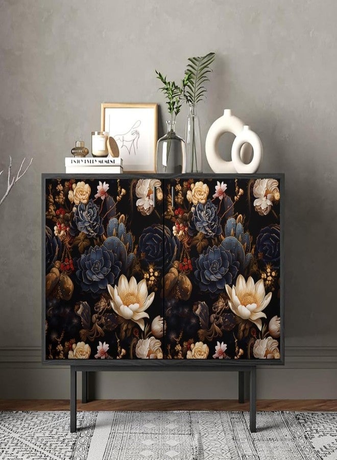 HOMEMATES Vintage Floral Peel and Stick Wallpaper Boho Floral Self-Adhesive Contact Paper for Bedroom, Wardrobe, Desktop - 45 x 304cm Removable Flower Wall Sticker (Blue and Cream Flowers) - Image 3